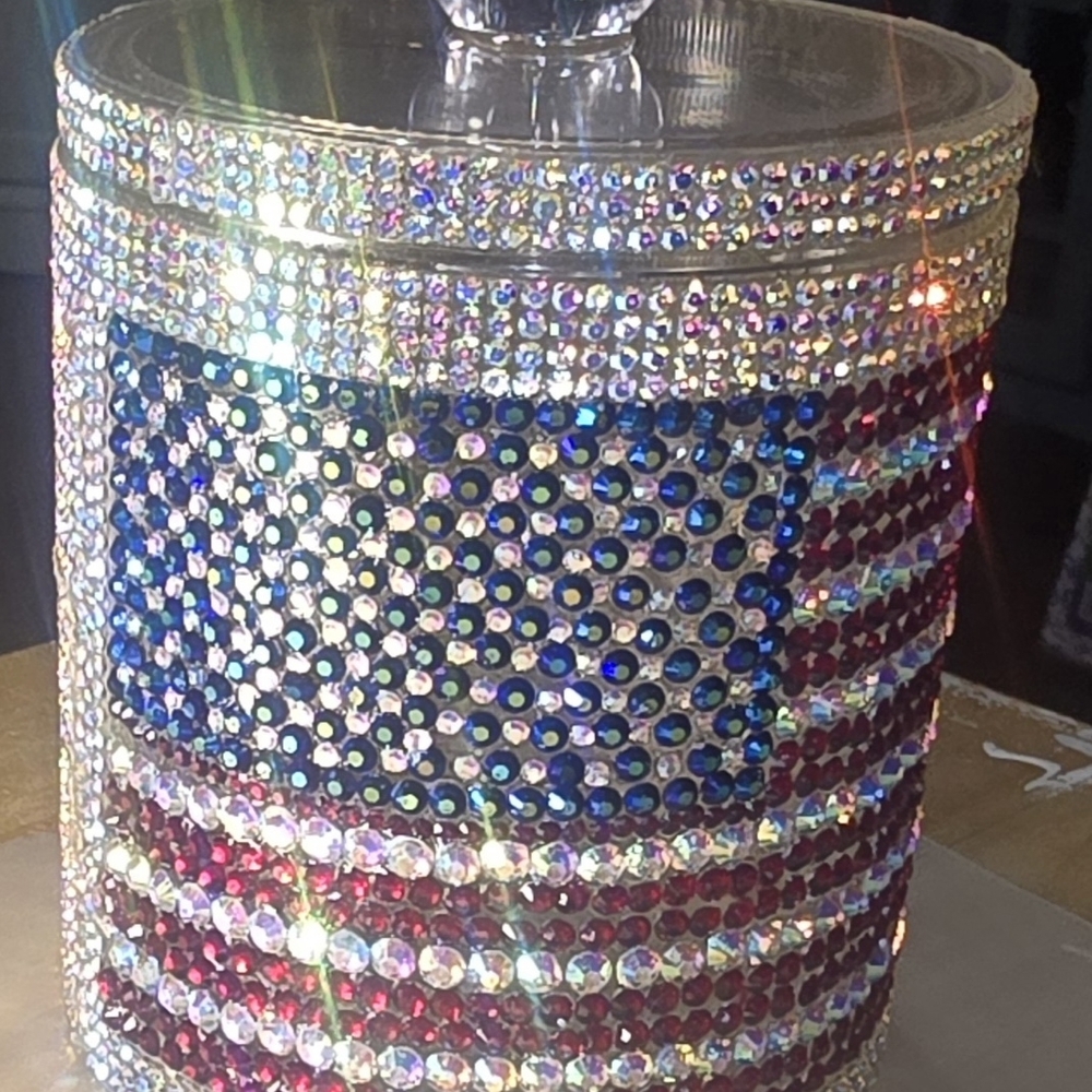 Rhinestone American Flag Decorative Canister